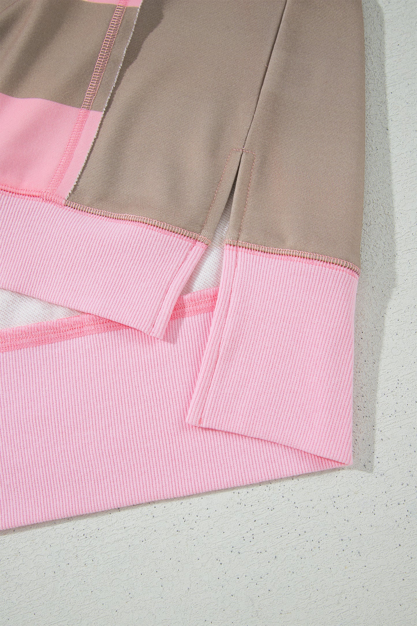 Sweatshirt Pink Stripe Striped Color block Patch Pocket Split Hem Oversized Long Sleeve