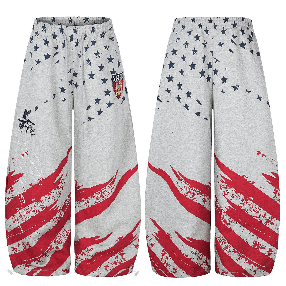 Flag All-Over Print Embroidered Wide-Leg Carpenter Joggers