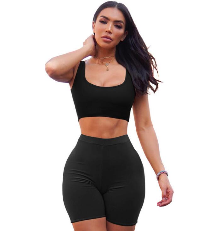 2 Piece Set Women Crop Tops and Biker Shorts Sweat Suits Sexy Club Outfits Two Piece Casual Tracksuit Matching Sets