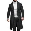 Men's Woolen Solid Color Long Sleeve Double Breasted Lapel Collar Long Coat