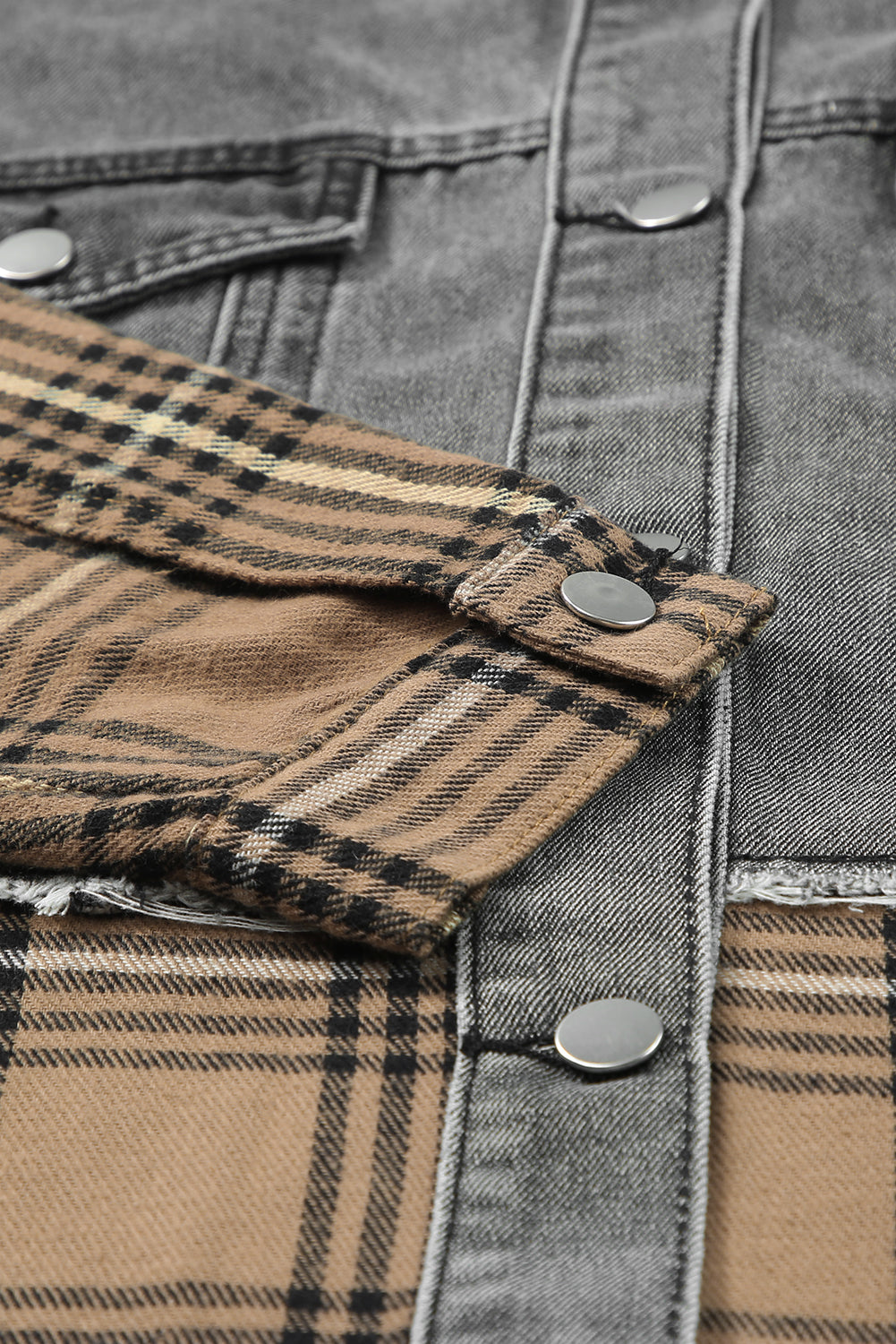 Jacket Shacket Grey Plaid Patch Flap Pocket Denim