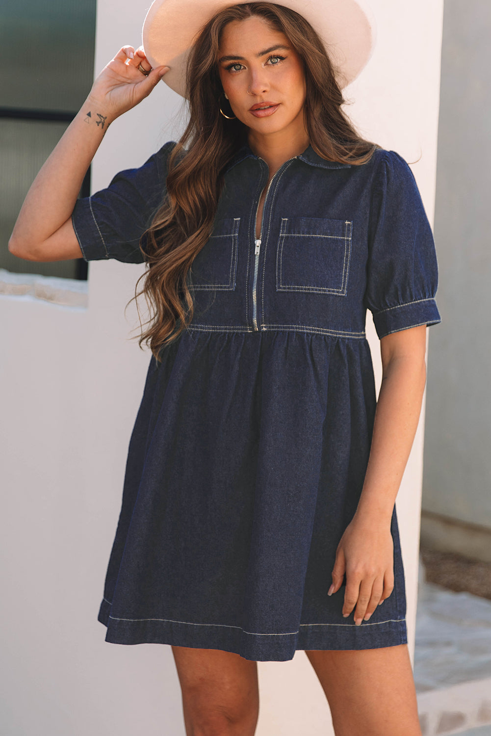 BEAU AVENUE Dirty Blue Zip Up Denim Dress