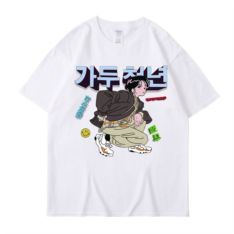 Personalized short sleeved T-shirts for women and men, loose style, versatile Japanese China-Chic brand tops