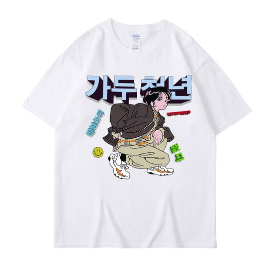 Personalized short sleeved T-shirts for women and men, loose style, versatile Japanese China-Chic brand tops