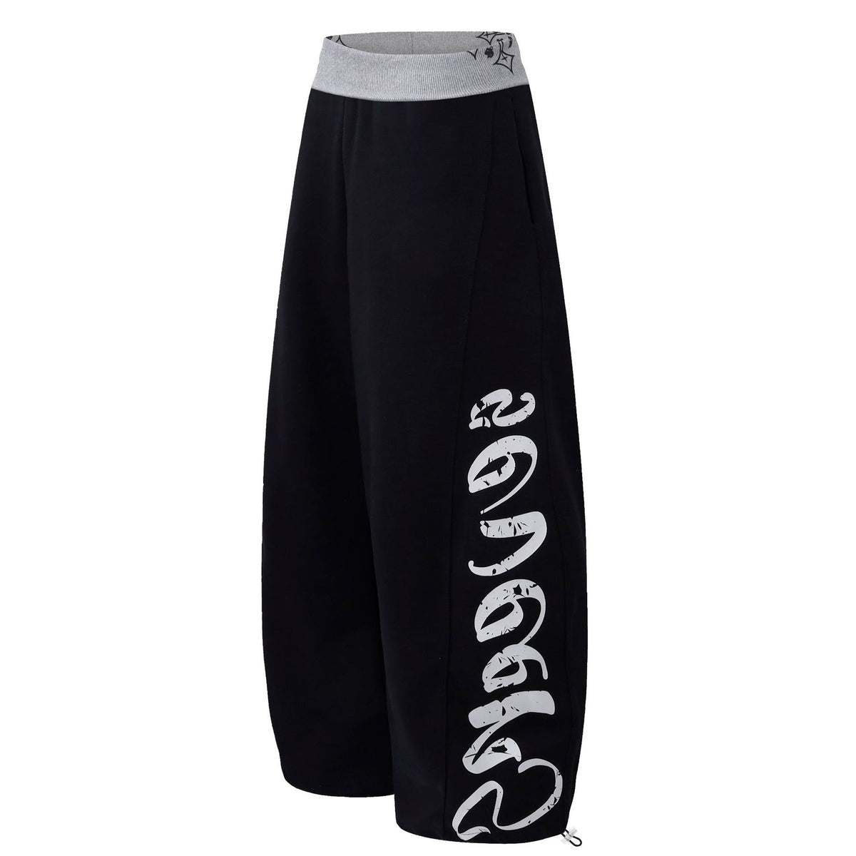 Color-Block Waistband Letter Print Wide-Leg Sweatpants