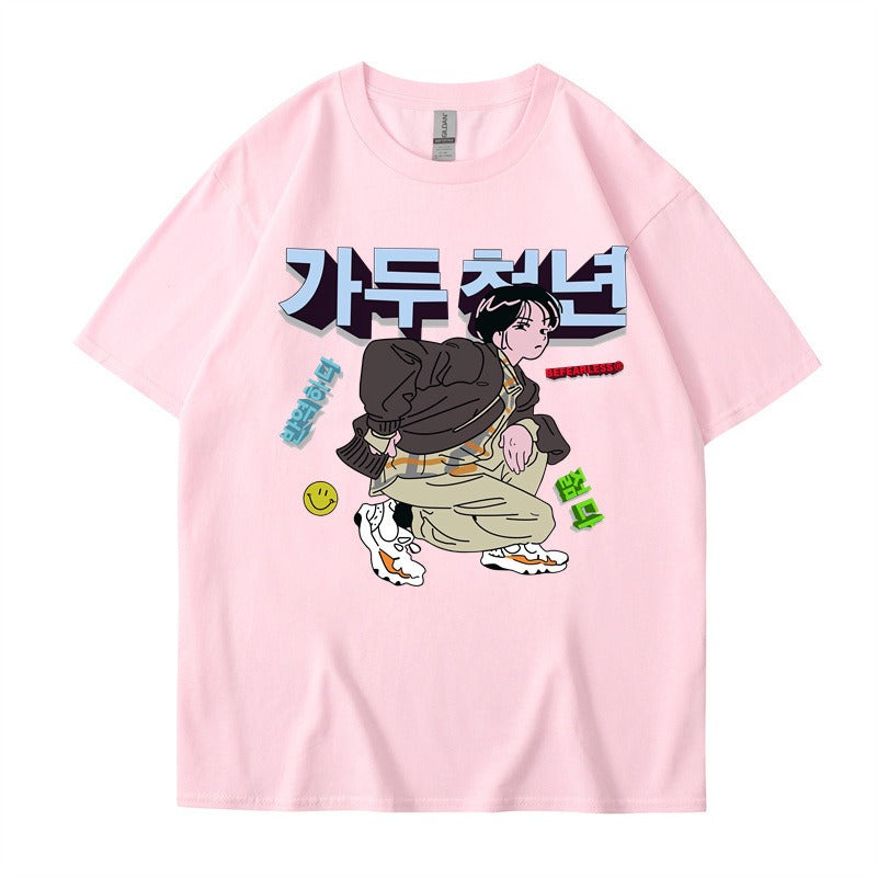 Personalized short sleeved T-shirts for women and men, loose style, versatile Japanese China-Chic brand tops