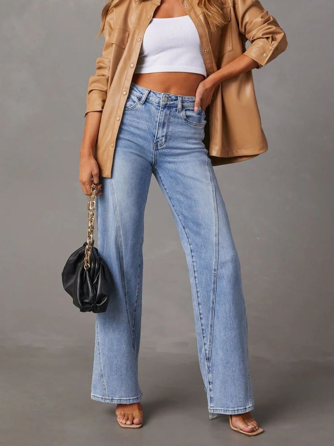 Denim High Waist Straight Jeans with Pockets