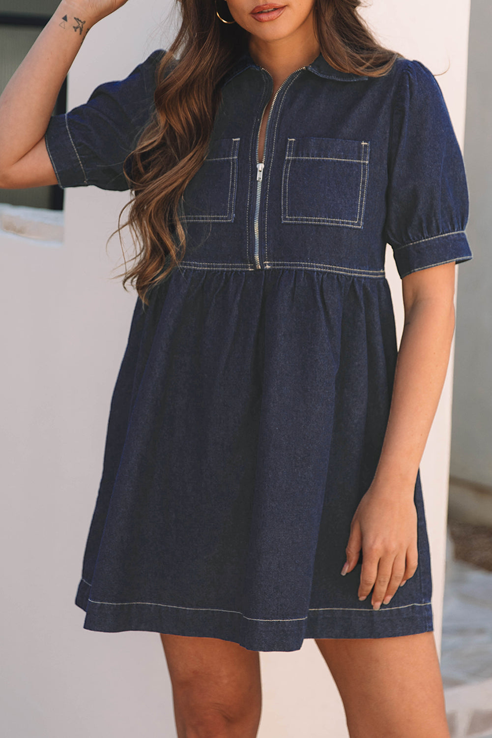 BEAU AVENUE Dirty Blue Zip Up Denim Dress