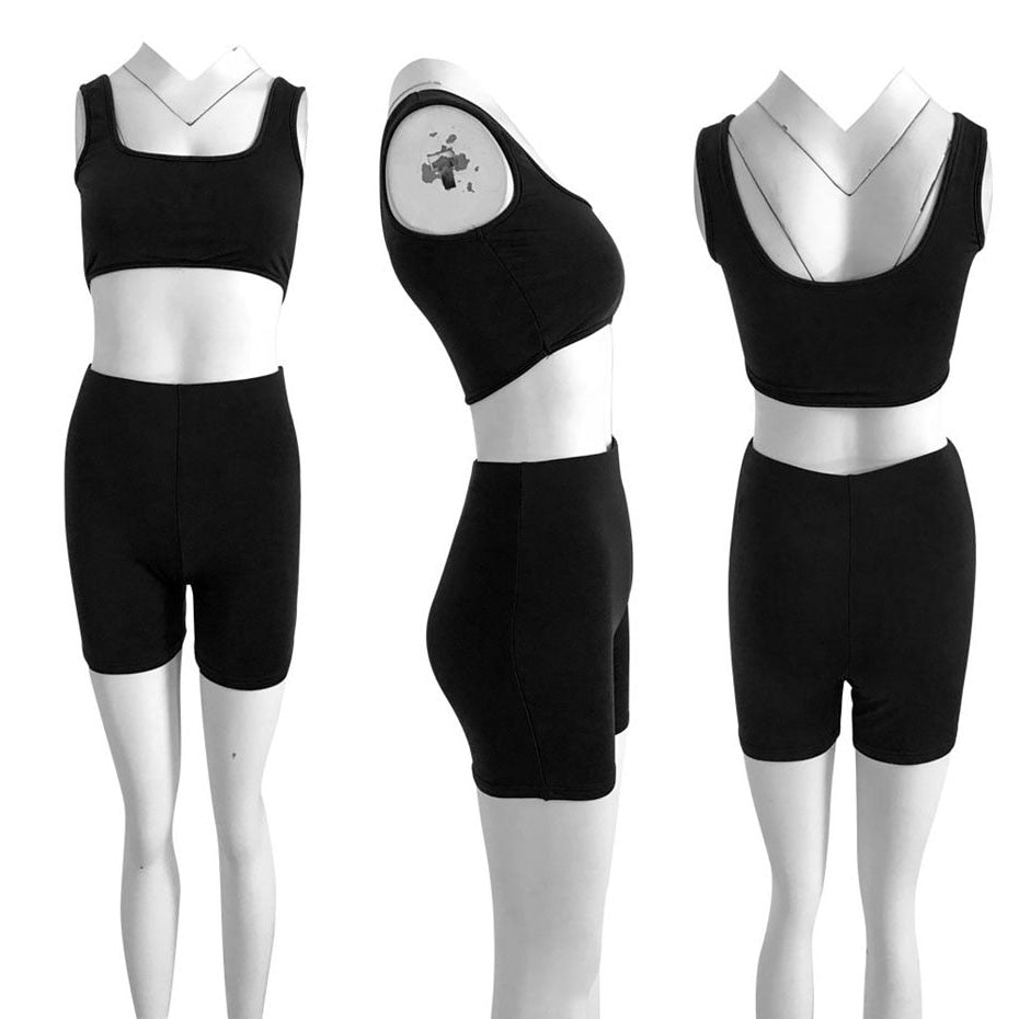 2 Piece Set Women Crop Tops and Biker Shorts Sweat Suits Sexy Club Outfits Two Piece Casual Tracksuit Matching Sets