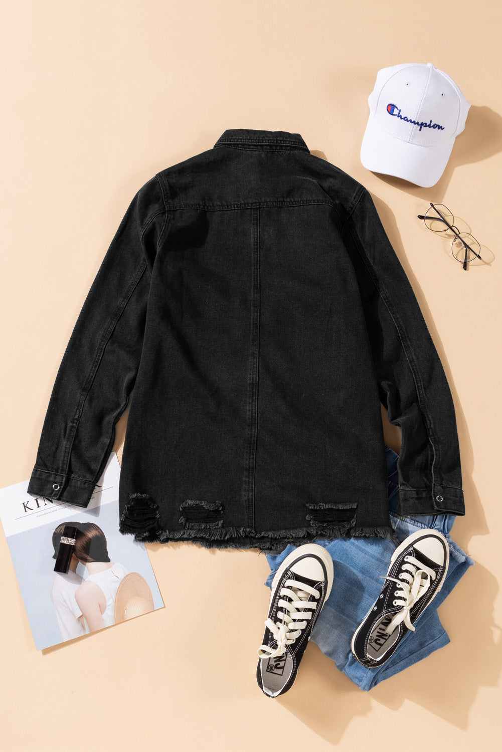 Denim Jacket Black Ripped