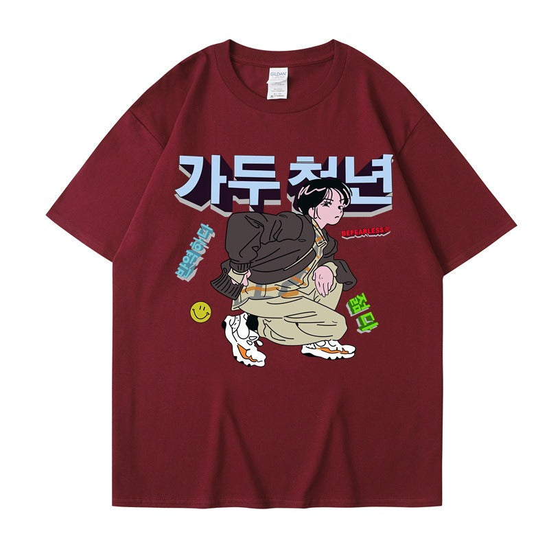 Personalized short sleeved T-shirts for women and men, loose style, versatile Japanese China-Chic brand tops