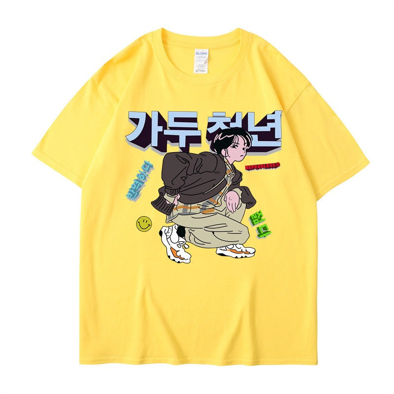 Personalized short sleeved T-shirts for women and men, loose style, versatile Japanese China-Chic brand tops