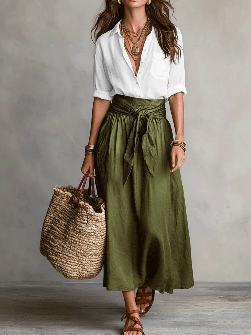 Contrast Women’s Midi Skirt Two-Piece Set