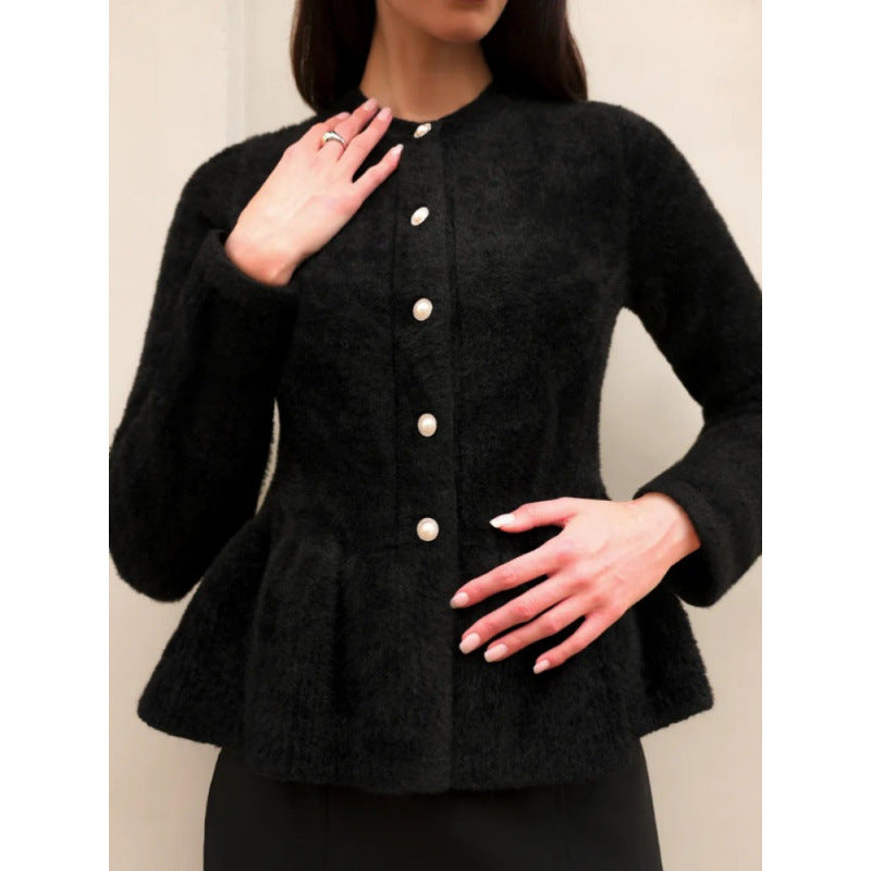 Elegant White Tweed Knit Cardigan for Women, Slim Fit, Versatile and Unique Top