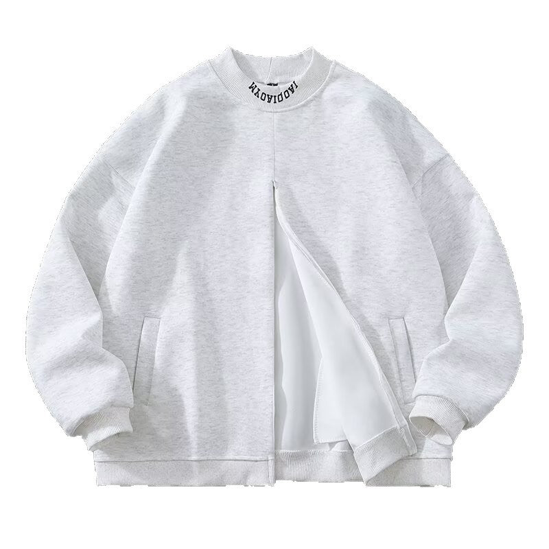 Men's Casual Half Zip Heavyweight Gray Baseball Jacket - Solid Color Streetwear Outwear