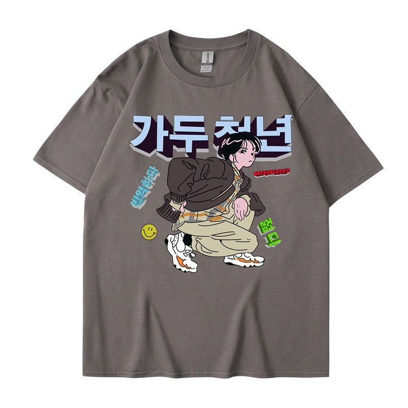 Personalized short sleeved T-shirts for women and men, loose style, versatile Japanese China-Chic brand tops