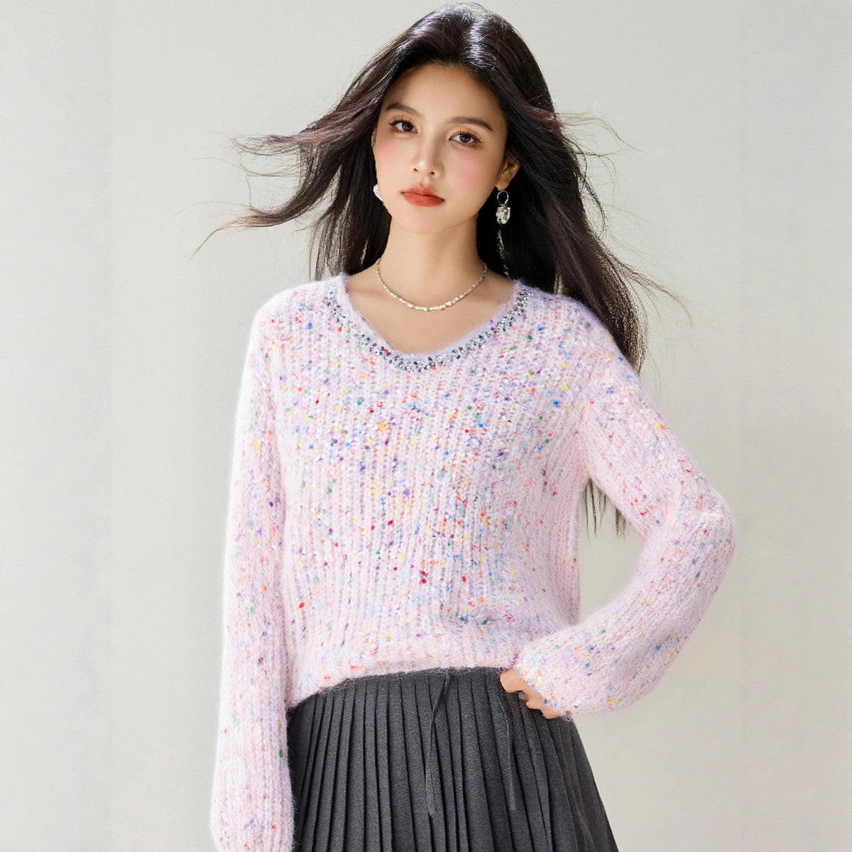 Fashion Style Type of Clothing  Lace-up Rhinestone Knit Cardigan Long Sleeve Loose Fashion Lazy Top Slim Fit Versatile