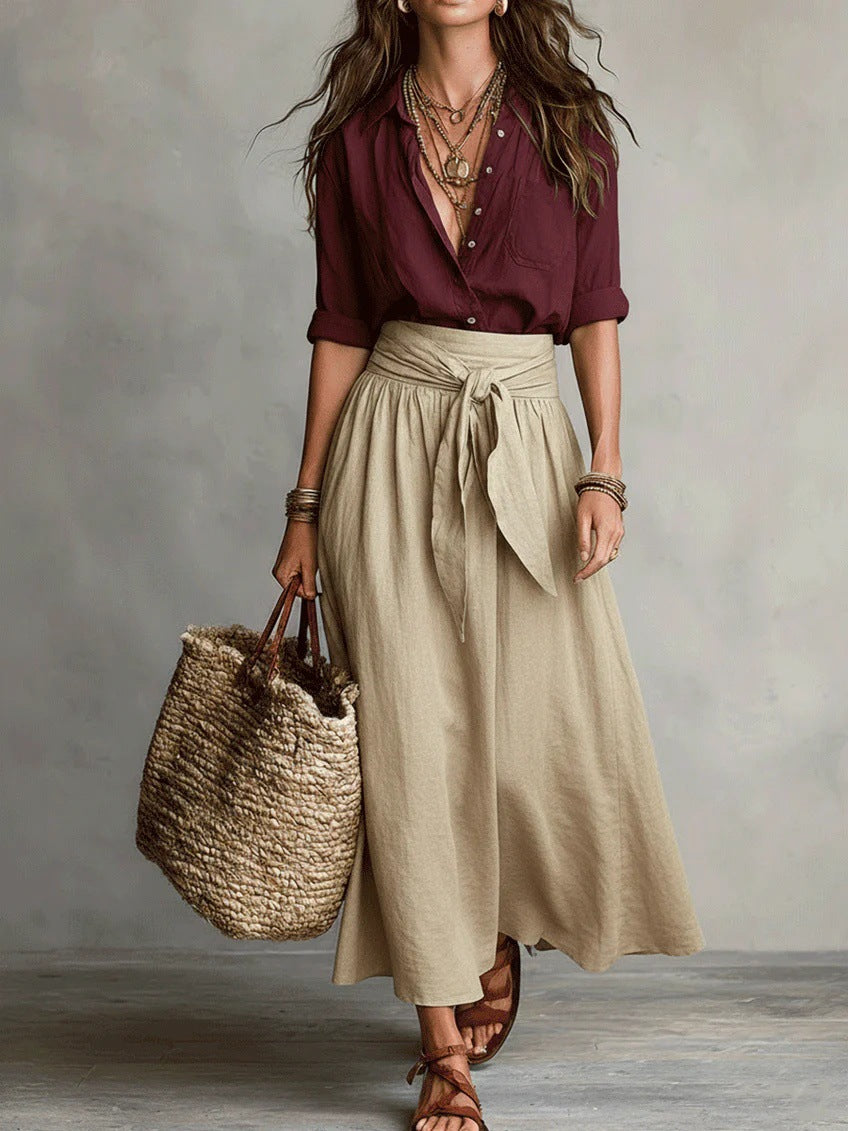 Contrast Women’s Midi Skirt Two-Piece Set