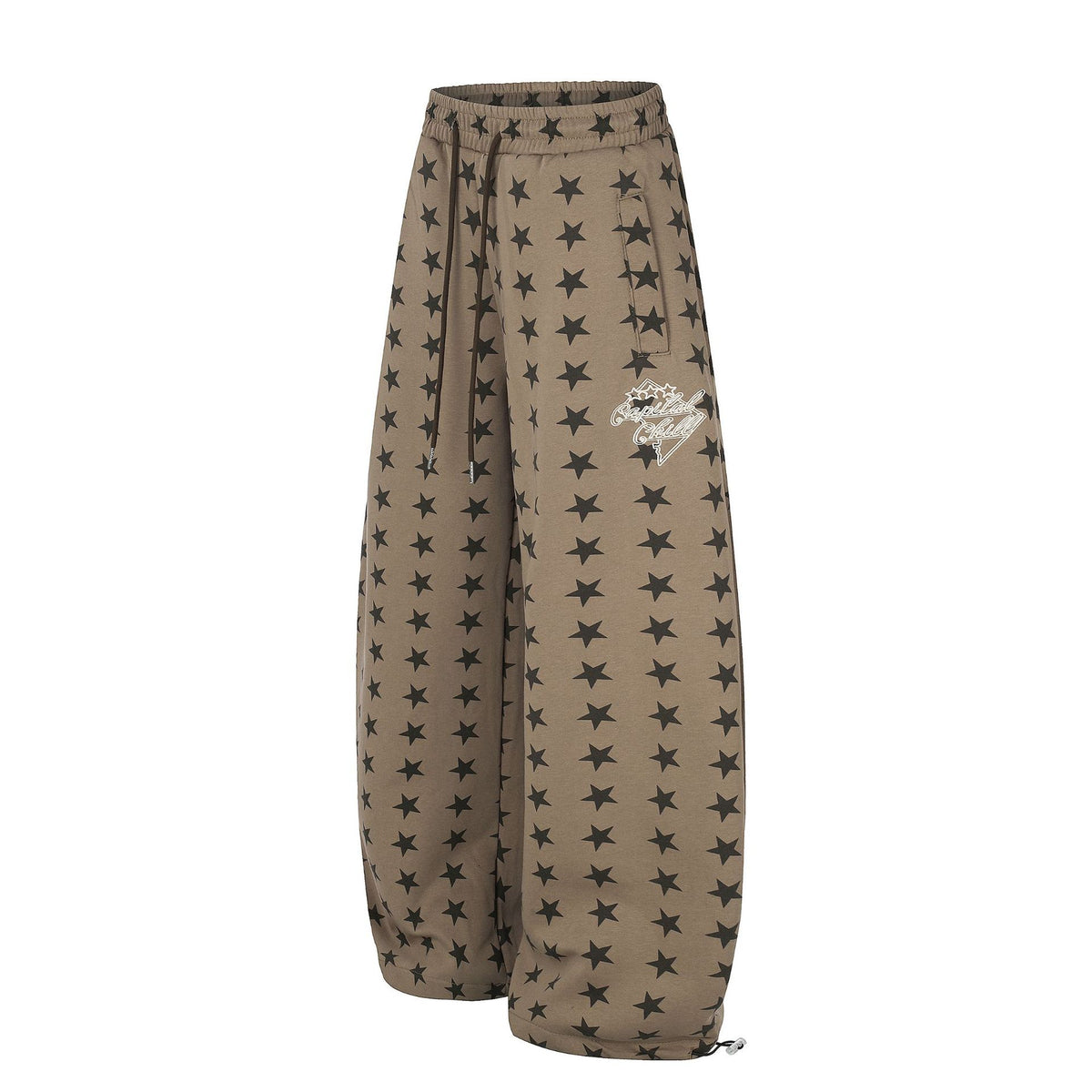 Star Print Wide-Leg Drawstring Pants