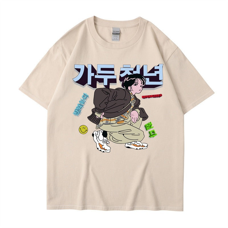 Personalized short sleeved T-shirts for women and men, loose style, versatile Japanese China-Chic brand tops