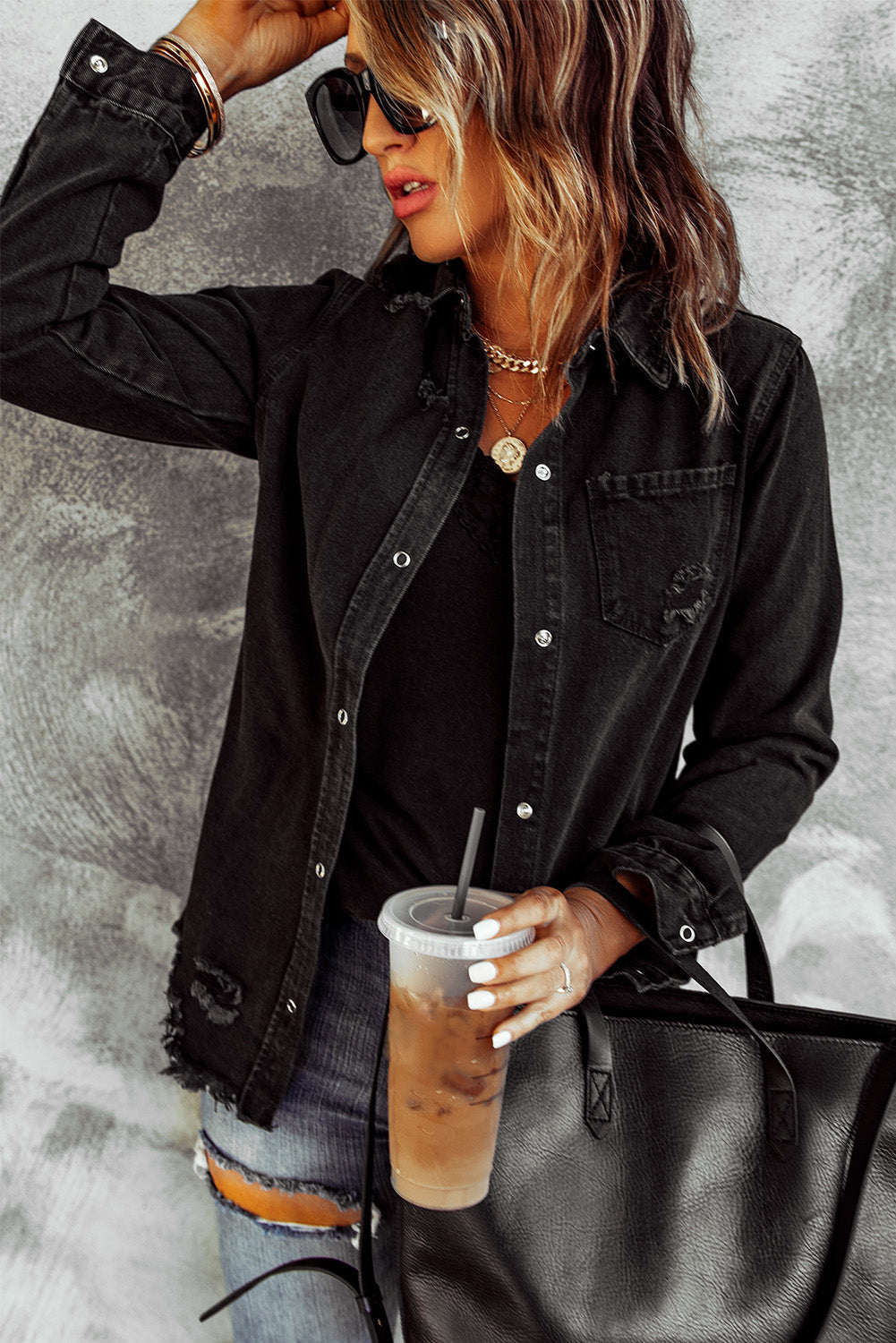 Denim Jacket Black Ripped