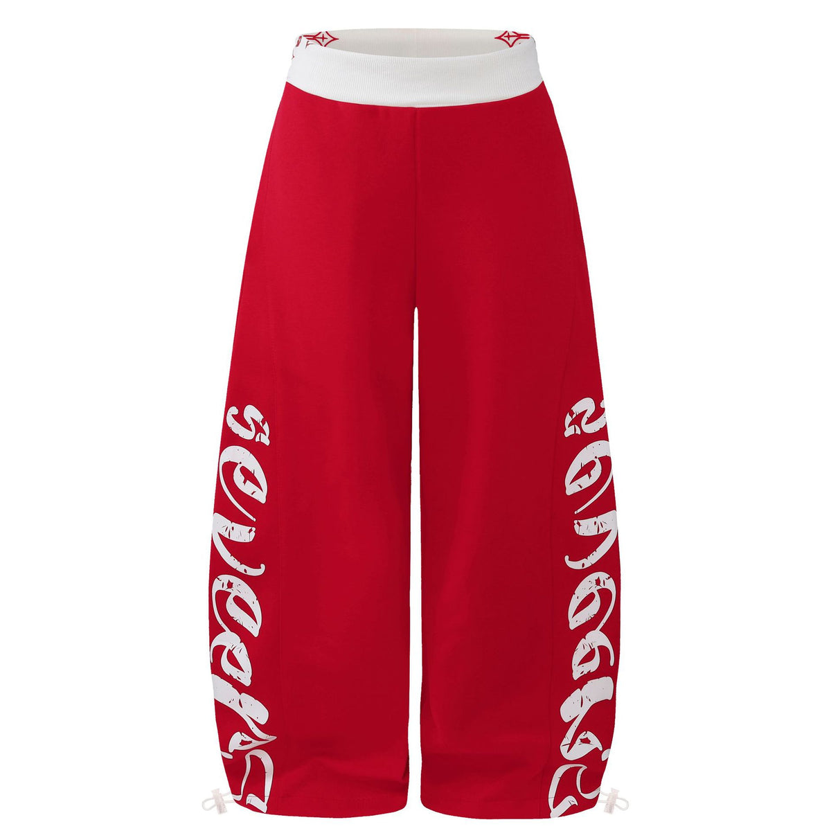 Color-Block Waistband Letter Print Wide-Leg Sweatpants