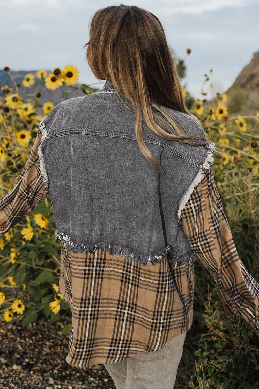 Jacket Shacket Grey Plaid Patch Flap Pocket Denim