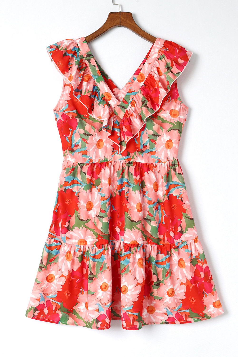 Women’s Fiery Red Floral Sleeveless V Neck Mini Dress