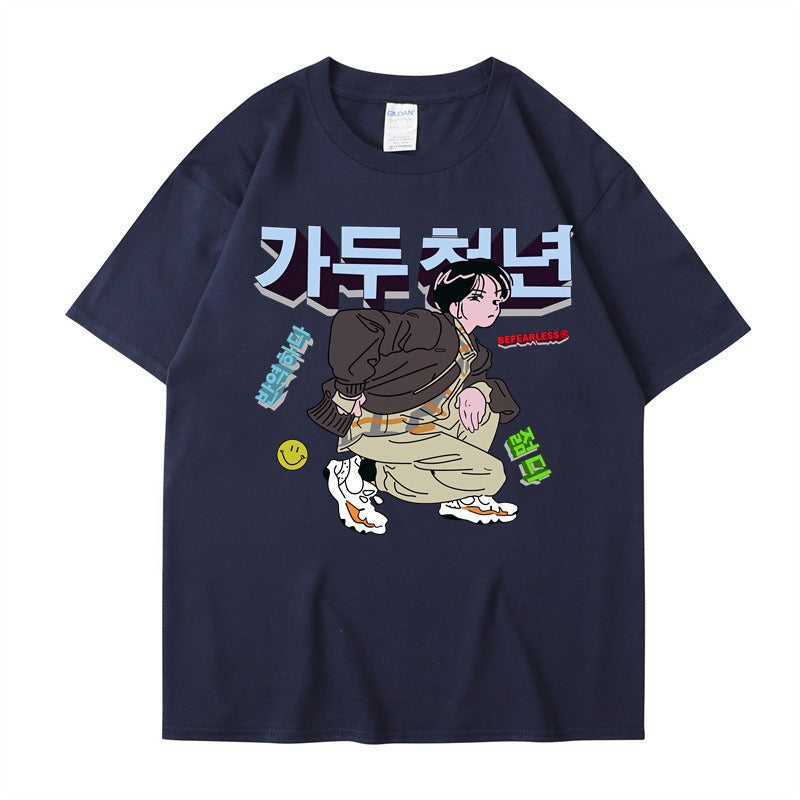 Personalized short sleeved T-shirts for women and men, loose style, versatile Japanese China-Chic brand tops