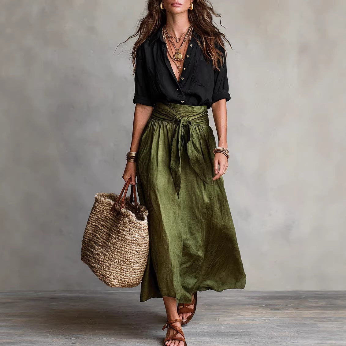 Contrast Women’s Midi Skirt Two-Piece Set