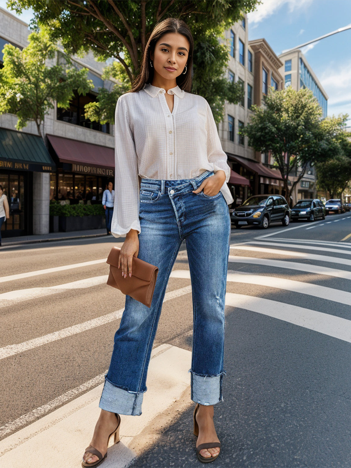 DenimHem Rolled Straight Jeans