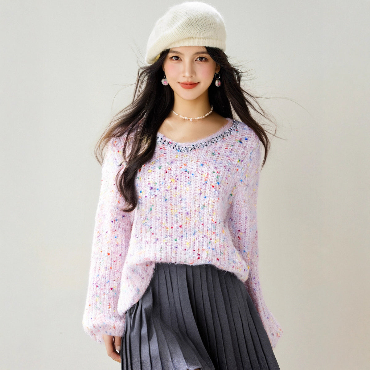 Fashion Style Type of Clothing  Lace-up Rhinestone Knit Cardigan Long Sleeve Loose Fashion Lazy Top Slim Fit Versatile