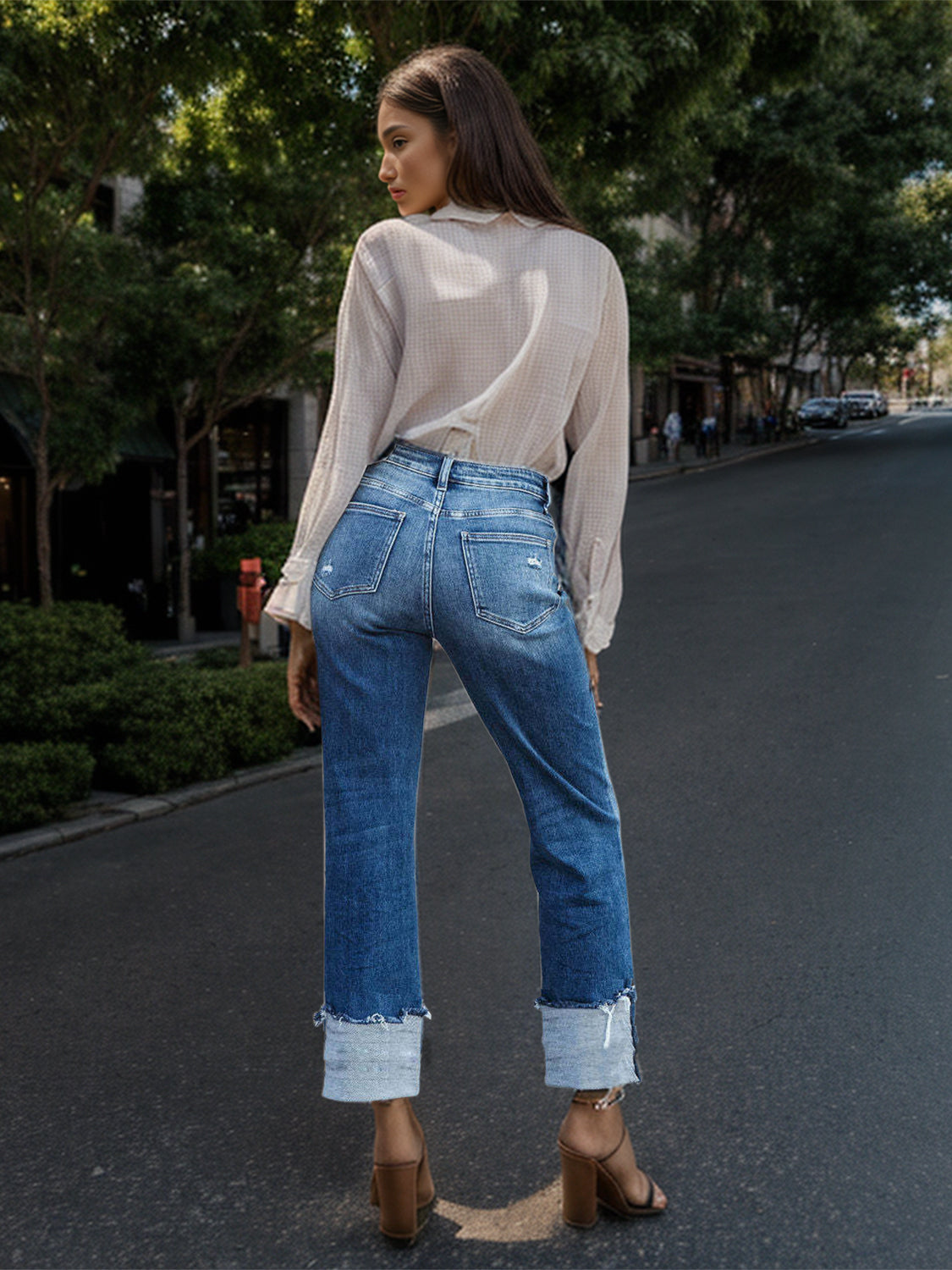 DenimHem Rolled Straight Jeans