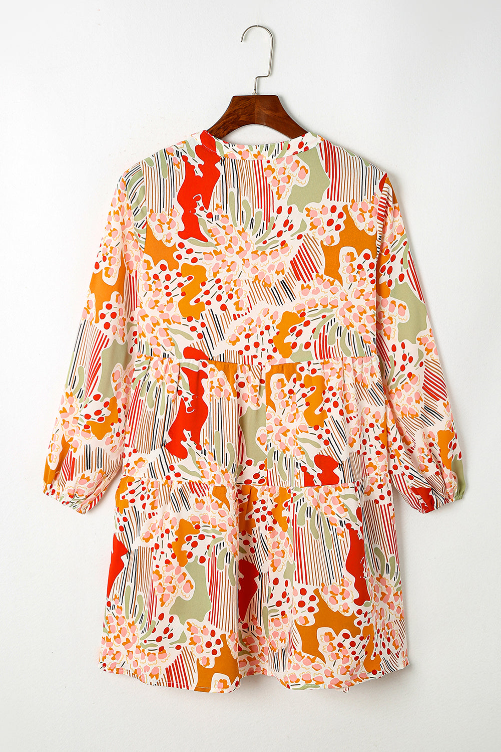 Printed Dress Multicolour Split Neck Puff Sleeve Flowy
