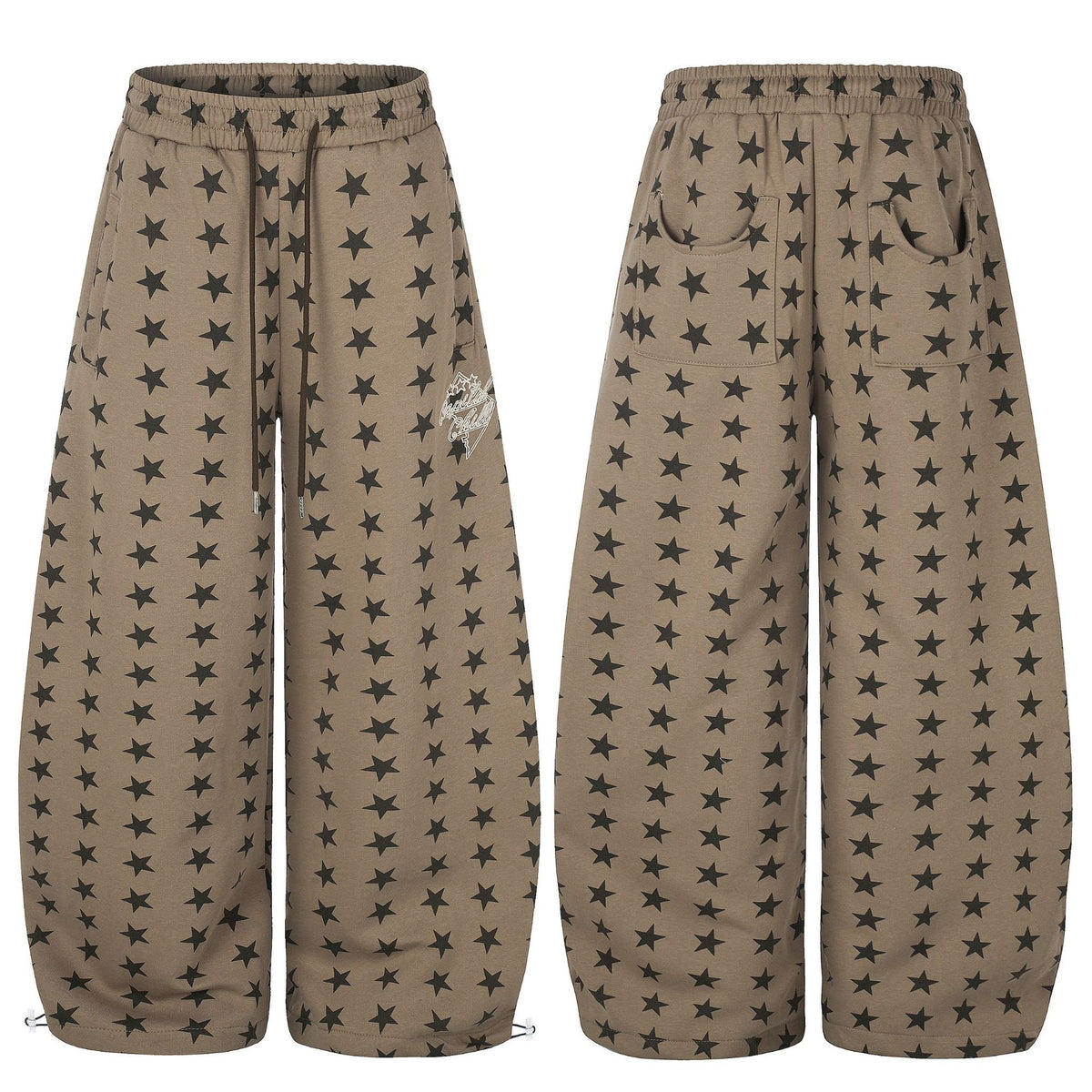 Star Print Wide-Leg Drawstring Pants