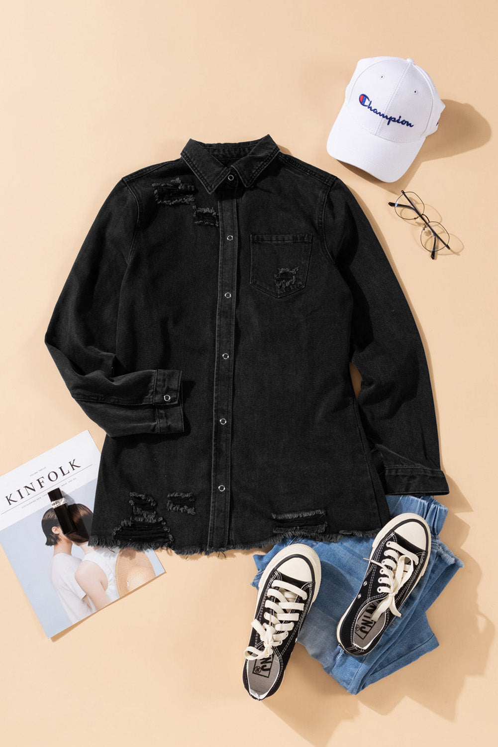 Denim Jacket Black Ripped