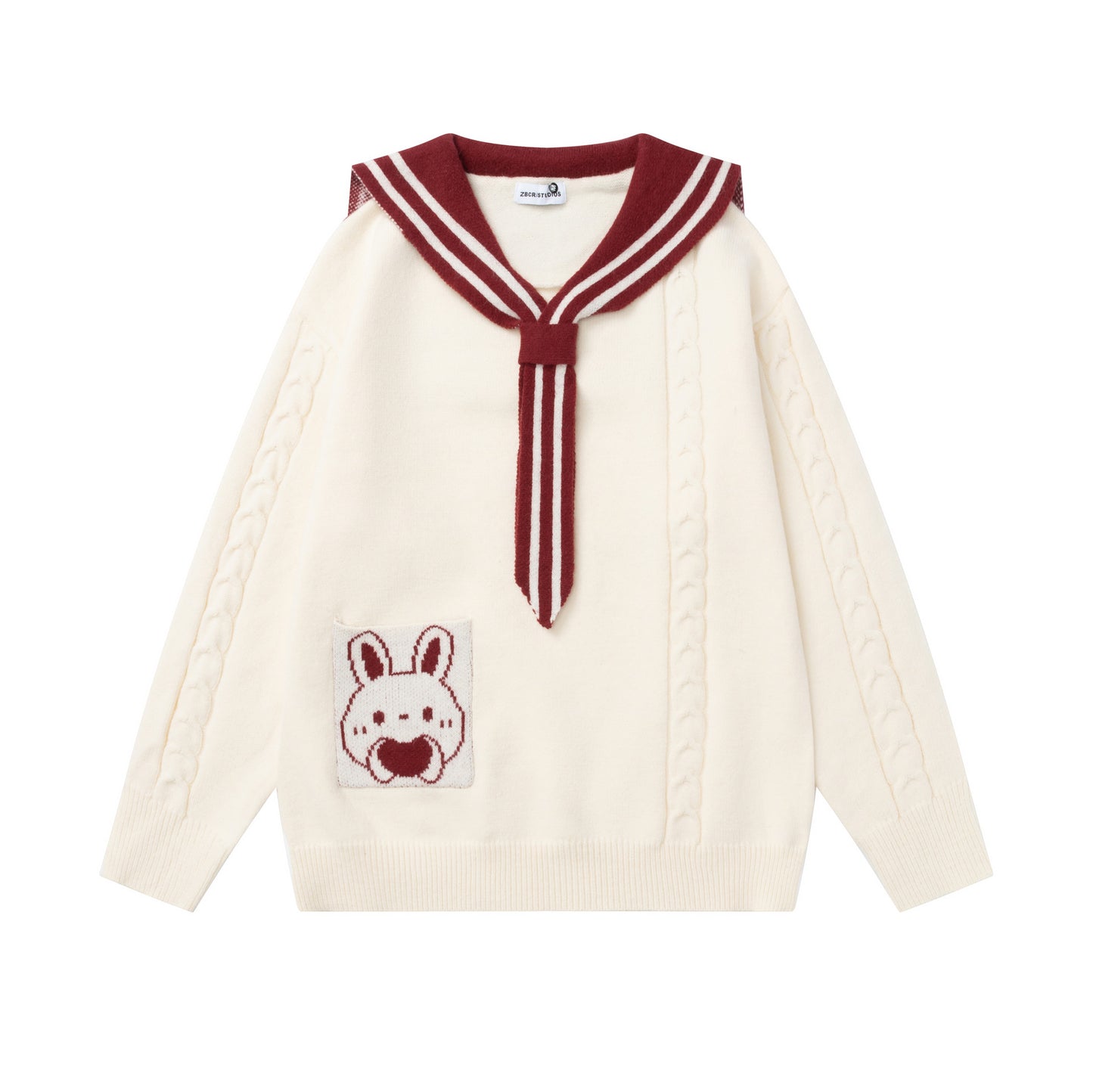Striped large collar sweater