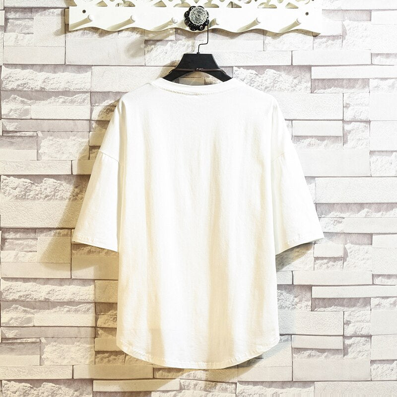Streetwear Summer Cotton T Shirt Men Short Sleeve Casual Go up 1 size