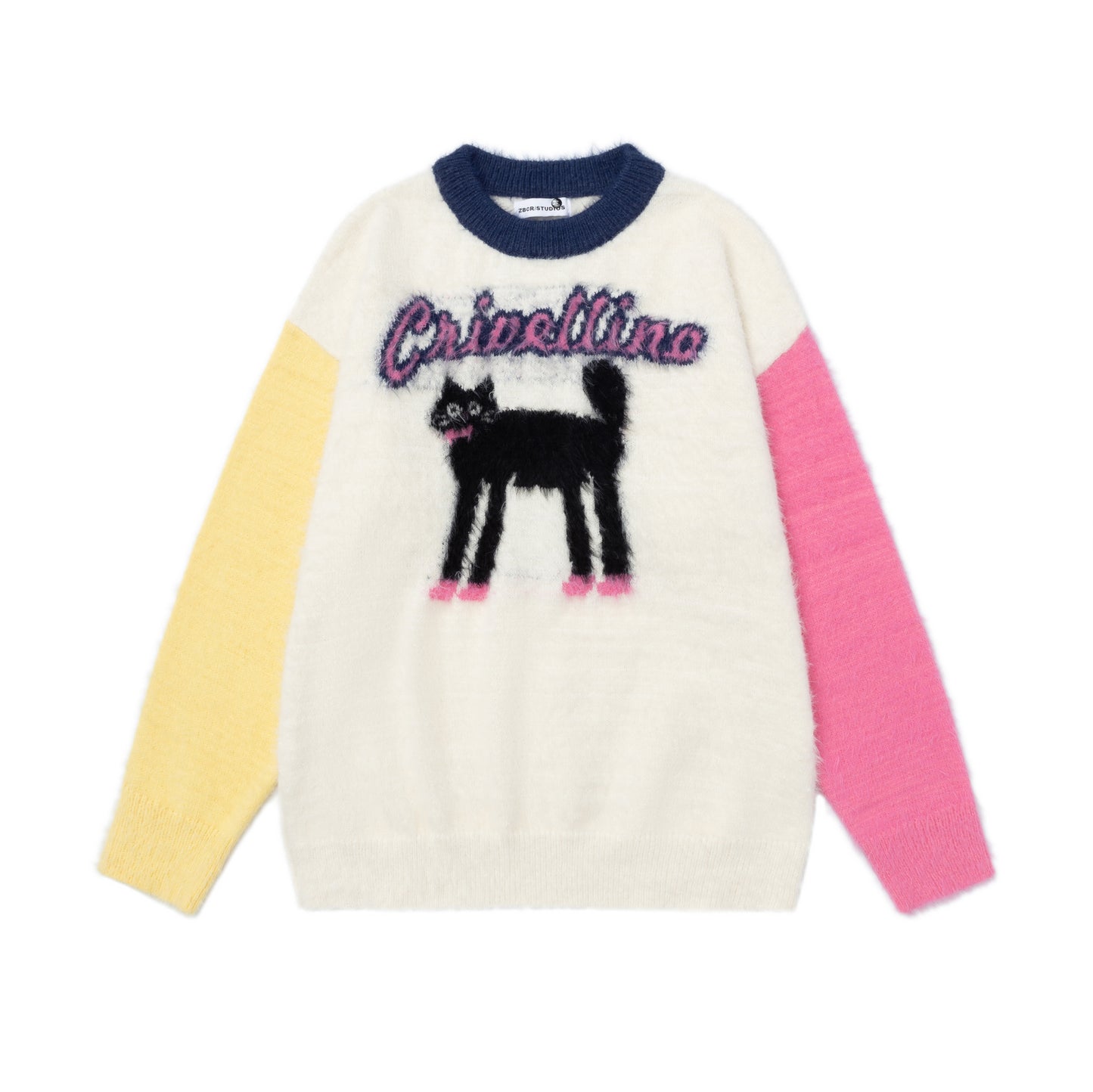 Cat contrasting sleeve sweater