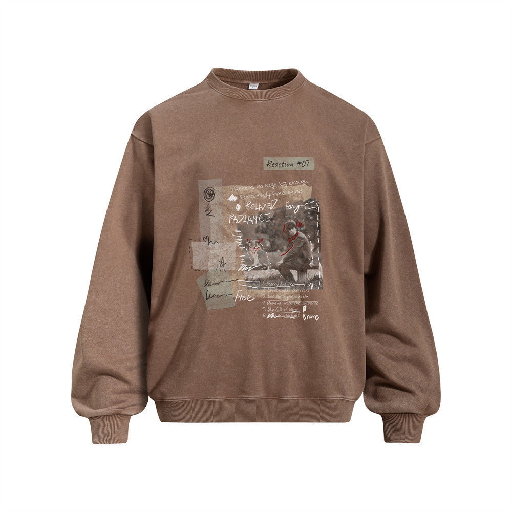 Portrait printed vintage stir fried round neck hoodie