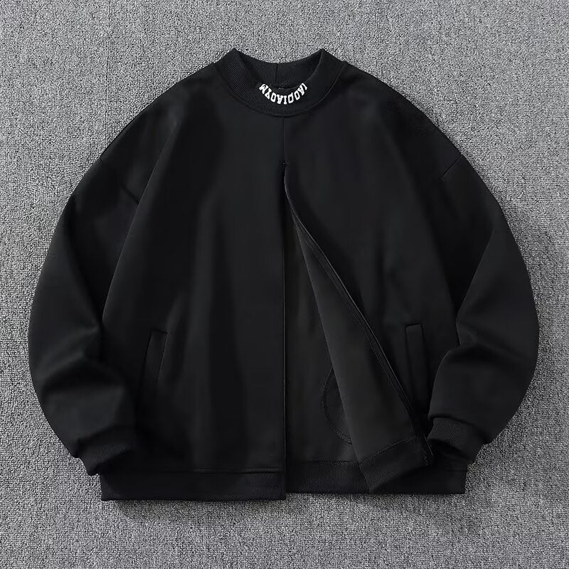Men's Casual Half Zip Heavyweight Gray Baseball Jacket - Solid Color Streetwear Outwear