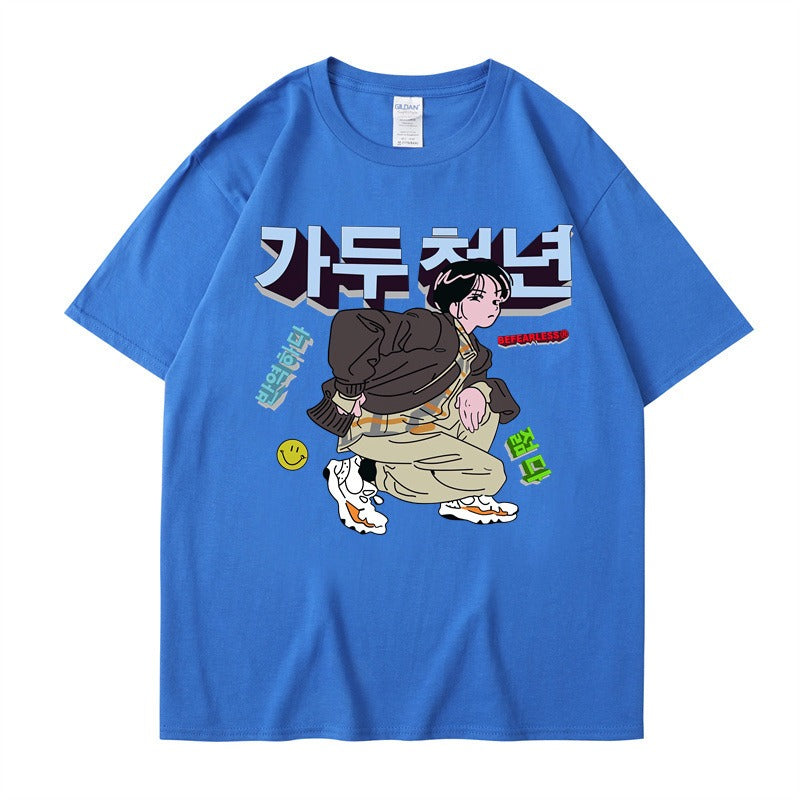 Personalized short sleeved T-shirts for women and men, loose style, versatile Japanese China-Chic brand tops