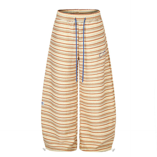 Contrast Stripe Curved Leg Sweatpants with Elastic Drawstring Waist Unisex Wide Leg Tapered Track Pants