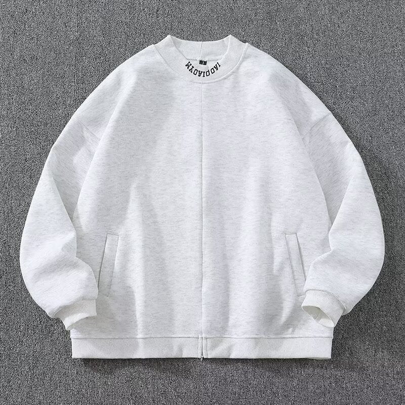 Men's Casual Half Zip Heavyweight Gray Baseball Jacket - Solid Color Streetwear Outwear