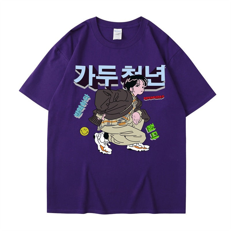 Personalized short sleeved T-shirts for women and men, loose style, versatile Japanese China-Chic brand tops