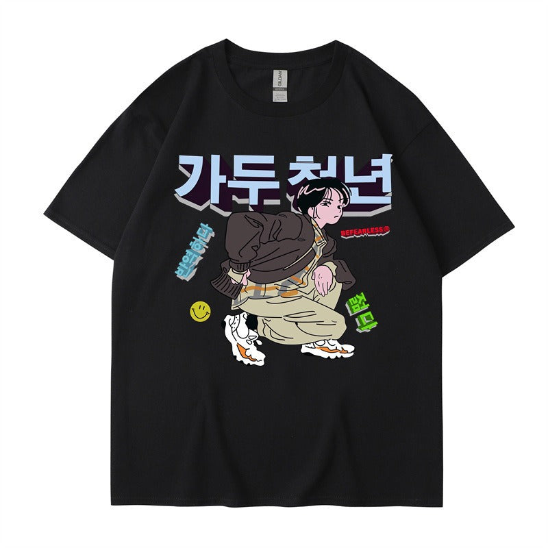 Personalized short sleeved T-shirts for women and men, loose style, versatile Japanese China-Chic brand tops