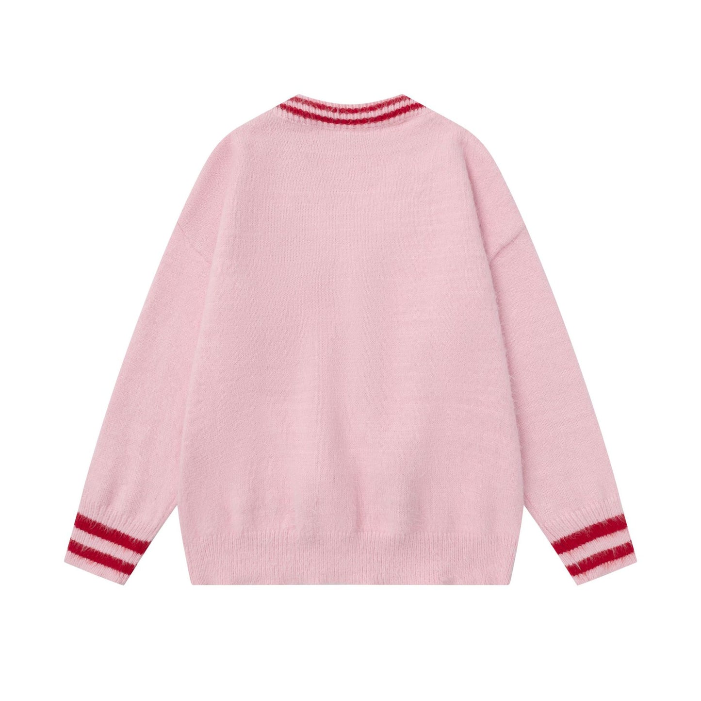 V-neck teddy bear pendant sweater