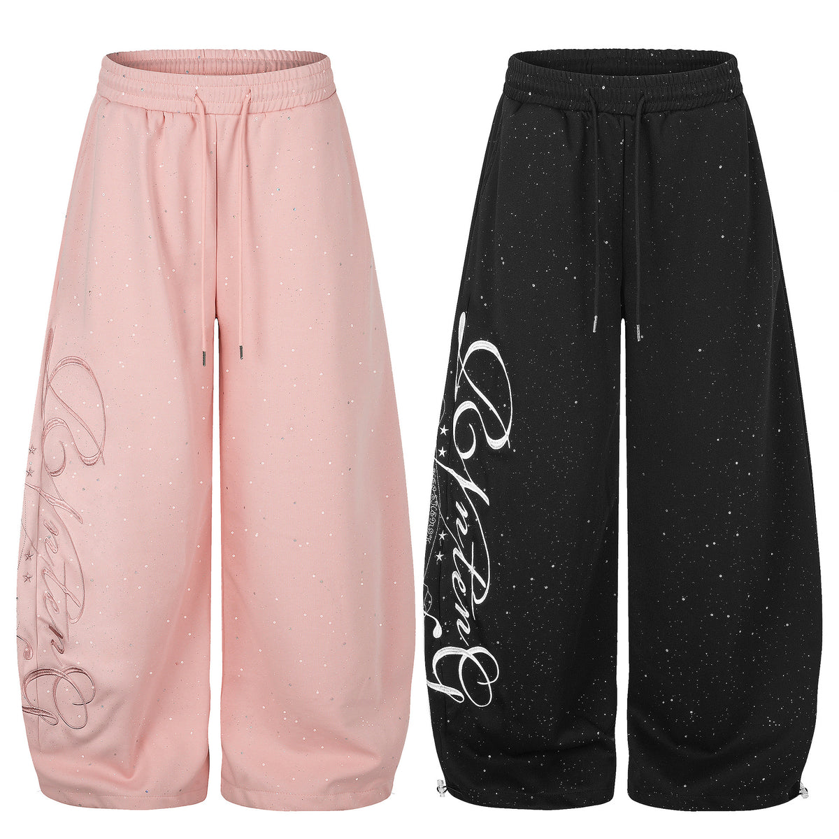 Star Sequin Embroidered Wide-Leg Sweatpants