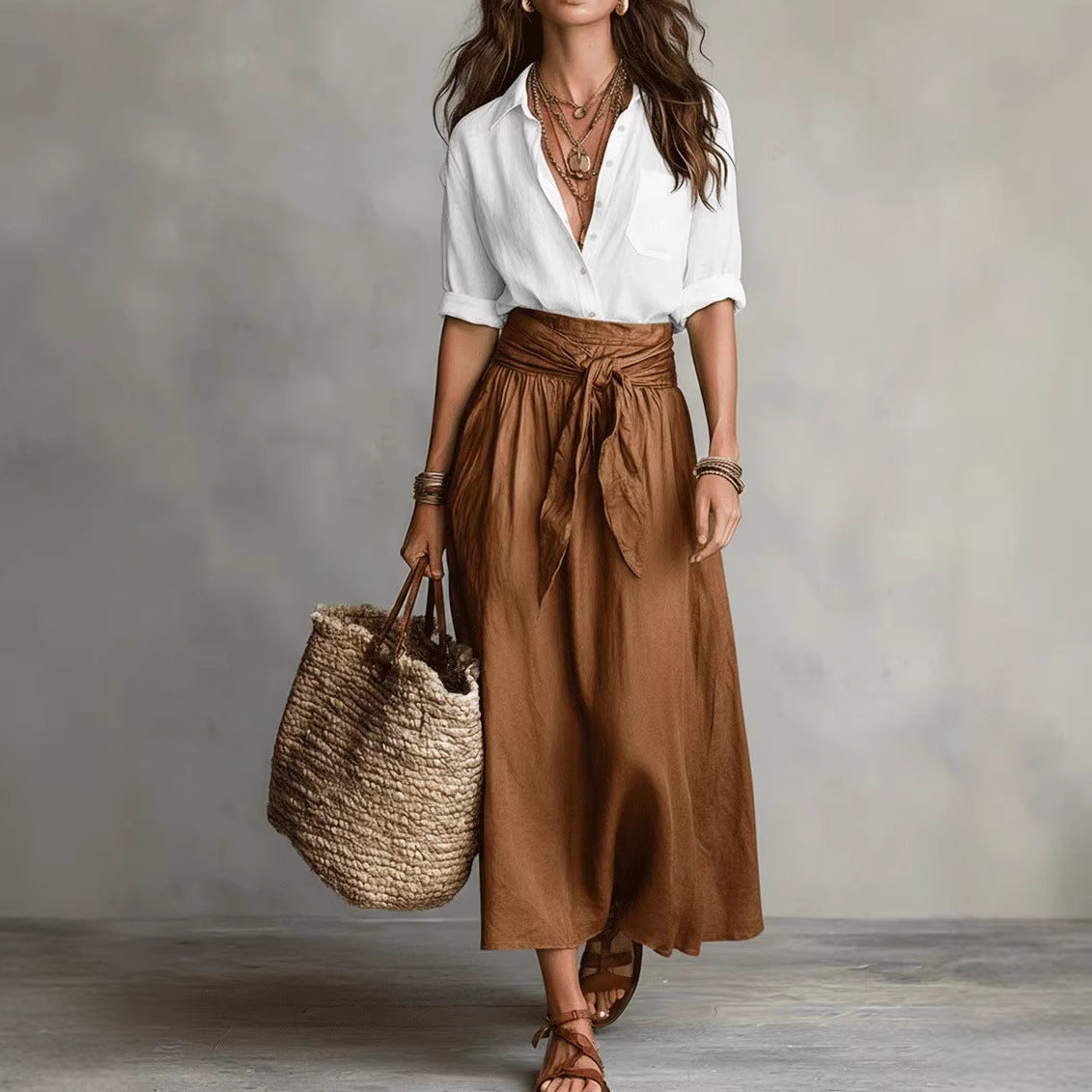 Contrast Women’s Midi Skirt Two-Piece Set