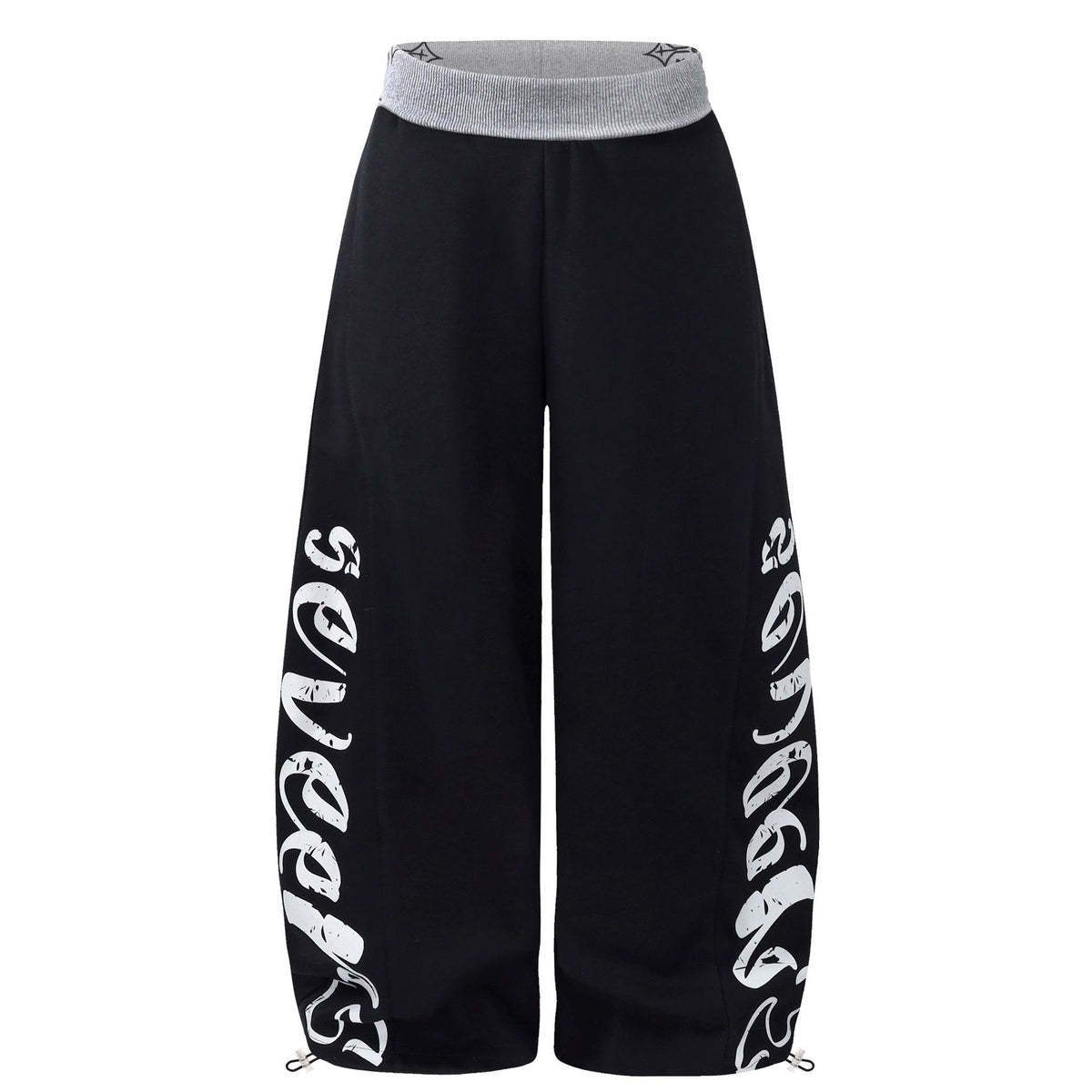 Color-Block Waistband Letter Print Wide-Leg Sweatpants
